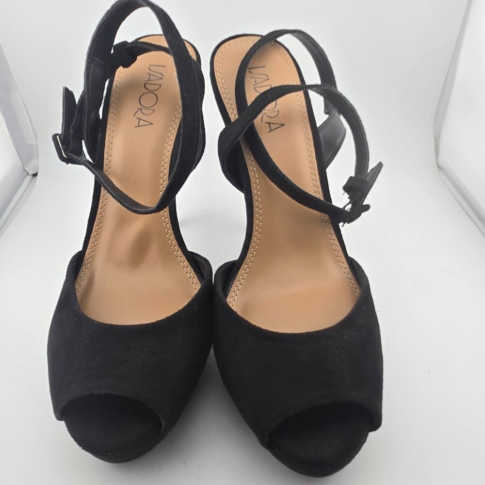Isadora Rylee Black Platform Stiletto Heels Ankle Strap Size 9